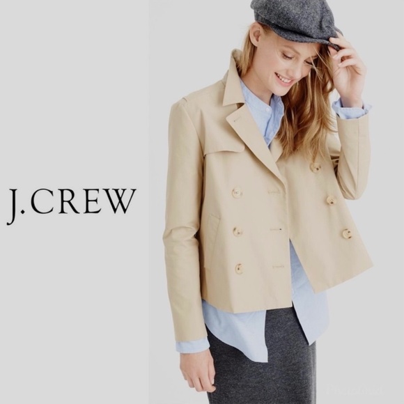 FLAW - J. Crew Poplin Double Breasted Cropped Trench Coat - Picture 1 of 11